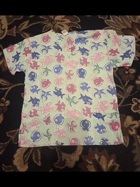 Women’s Pastel Fish Print Scrub Top - Mint, Pink & Blue
